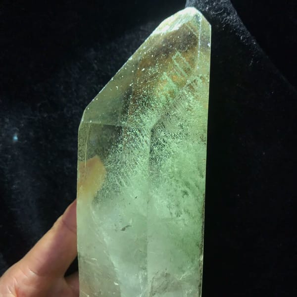Side face under backlight showing green speckled phantom layers