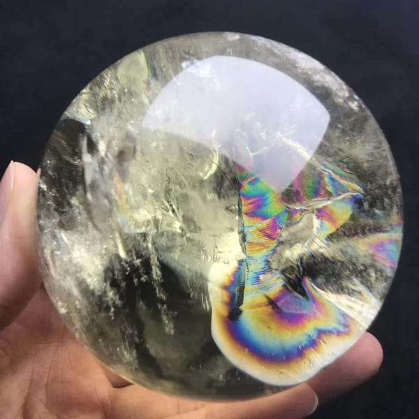 Hourglass rainbow inside the citrine seen from a slightly tilted view
