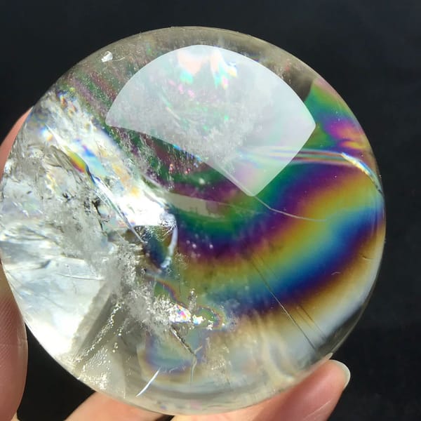 Full rainbow arc curving around the right side of the sphere