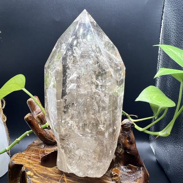 Front of the point showing dozens of floating included crystals