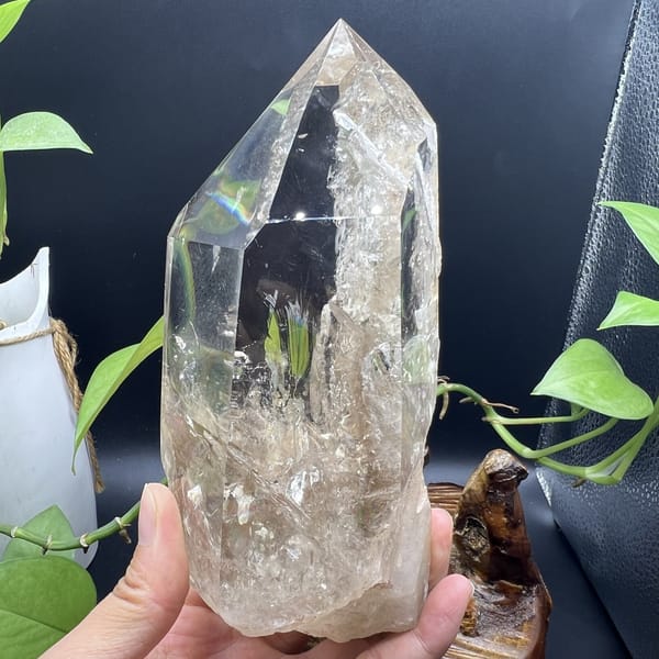 Polished tip and windows of the champagne-tinted quartz point
