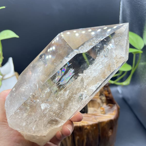 Point tilted to reveal a rainbow through a polished face
