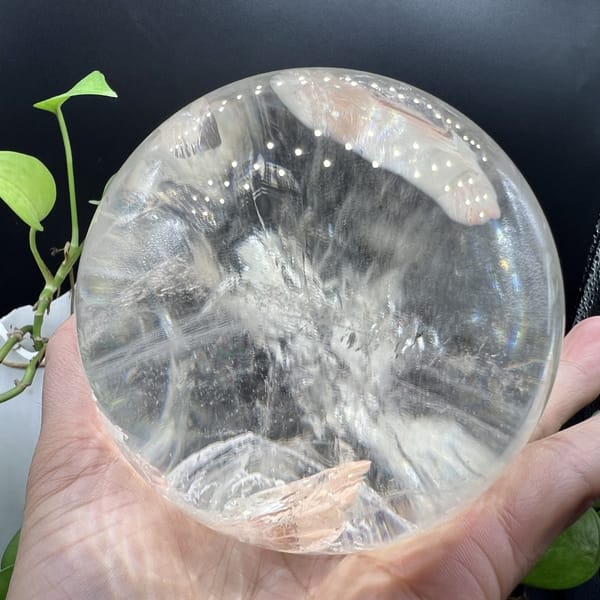 Feathery white phantom fan in the centre of the clear sphere