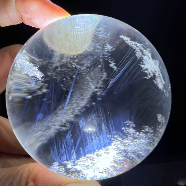 Diagonal band of white snow inclusions over a field of blue needles