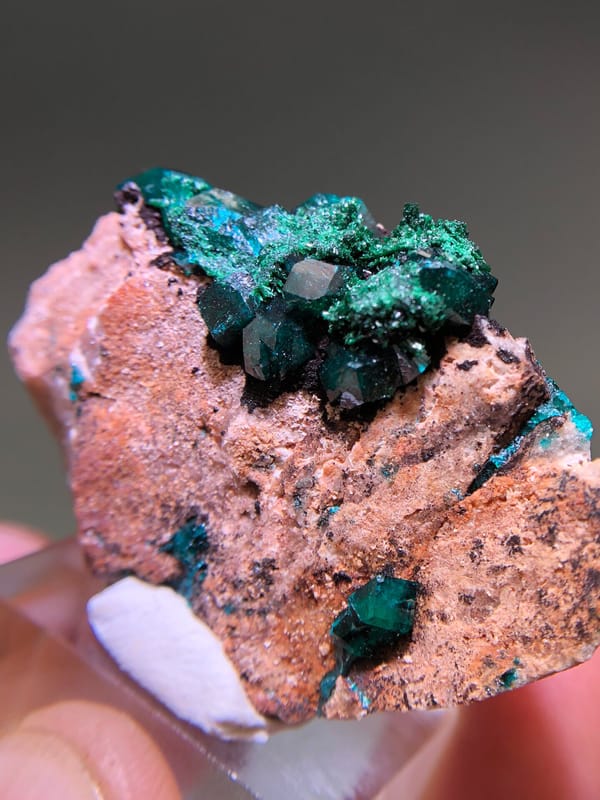 Dioptase from Congo (specific country not recorded), individual mineral specimen view 2