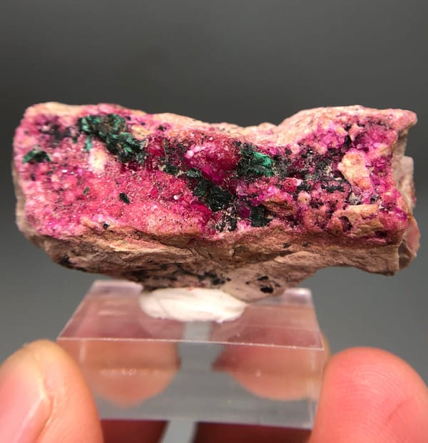 Red Cobaltoan Calcite with Green Atacamite