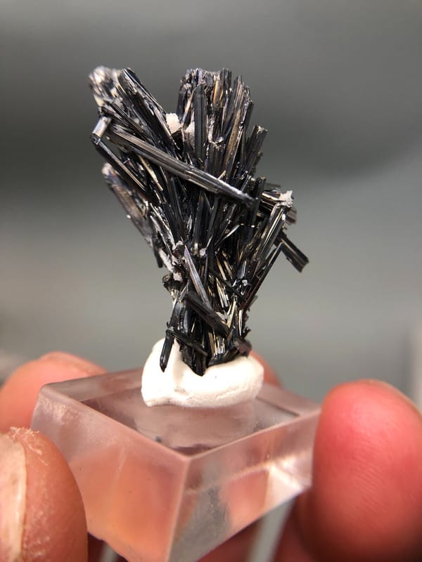 Stibnite from Hunan, China, individual mineral specimen view 1
