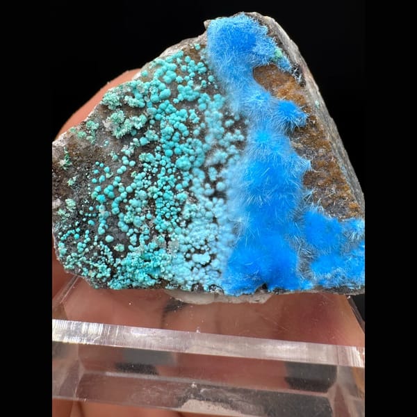 Green botryoidal malachite with sky-blue cyanotrichite from Guizhou — alternate view