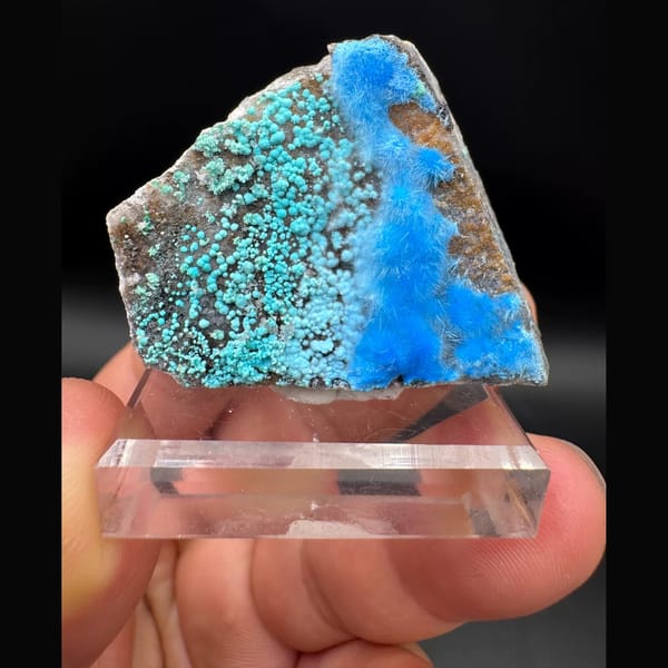 Green botryoidal malachite with sky-blue cyanotrichite from Guizhou — alternate view