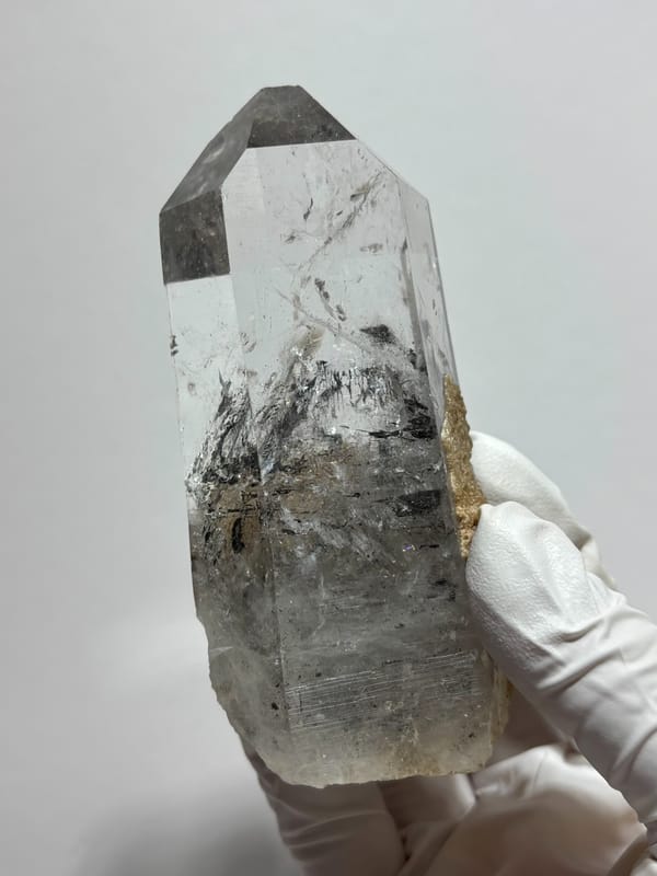 Old-find Jinkouhe quartz with black phantom and calcite from Sichuan, China, second angle
