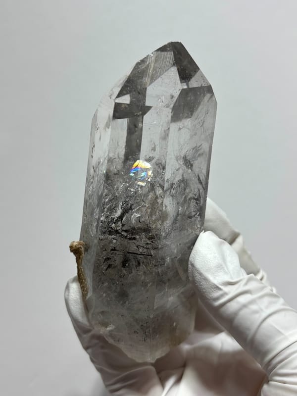 Old-find Jinkouhe quartz with black phantom and calcite from Sichuan, China, close-up of the crystal faces