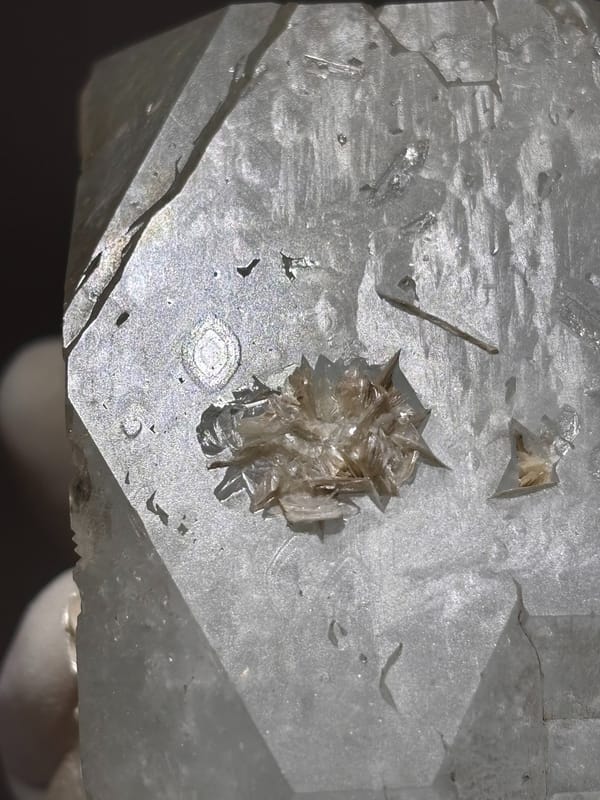 Large single aquamarine crystal with unusual etched pattern from Sichuan, China, close-up of the crystal faces