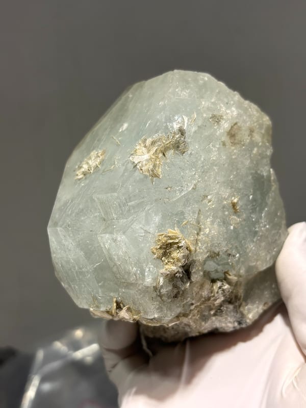 Large single aquamarine crystal with unusual etched pattern from Sichuan, China, reverse side