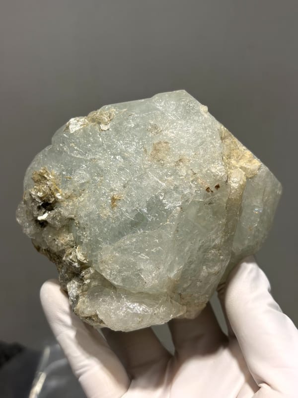 Large single aquamarine crystal with unusual etched pattern from Sichuan, China, top view