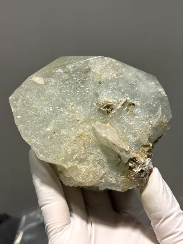 Large single aquamarine crystal with unusual etched pattern from Sichuan, China, side view