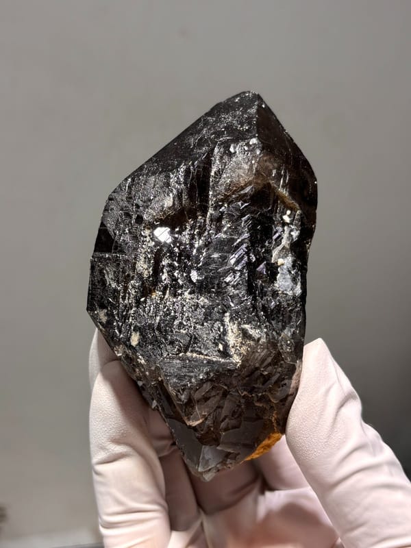 Dark smoky quartz floater from Fujian, China, reverse side