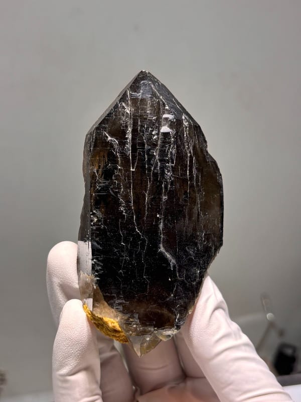 Dark smoky quartz floater from Fujian, China, top view