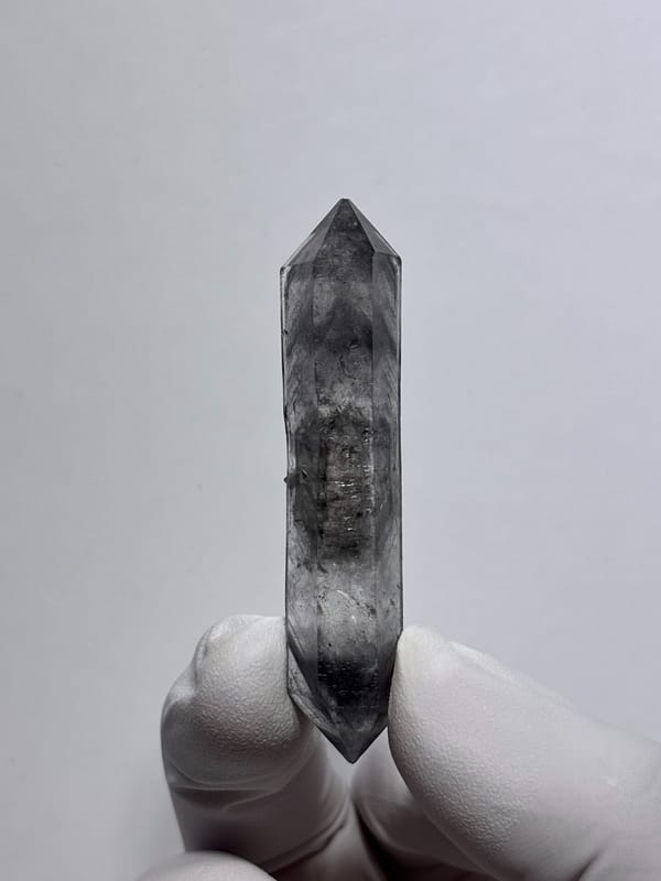 Dark smoky double-terminated quartz wand from Yunnan, China, second angle