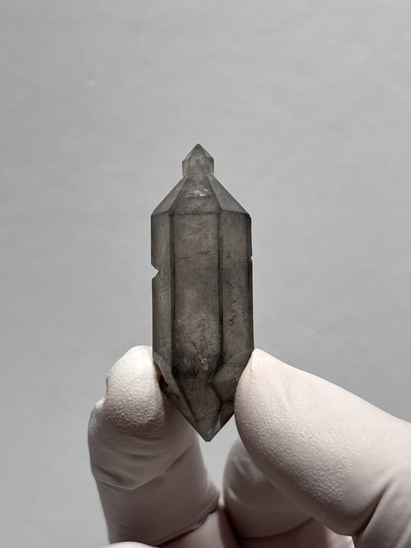 Grey sketch-pattern double-terminated quartz with sceptre tip from Yunnan, China, second angle