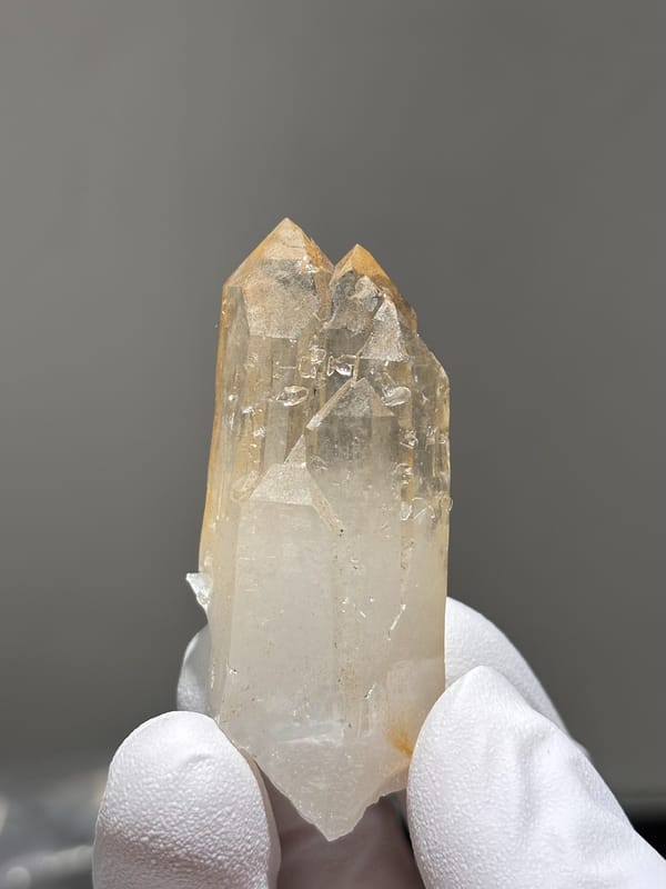 Pale golden cathedral quartz point from Xuebaoding, Sichuan, China, second angle