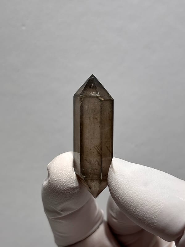 Smoky sketch-pattern double-terminated quartz from Yunnan, China, top view