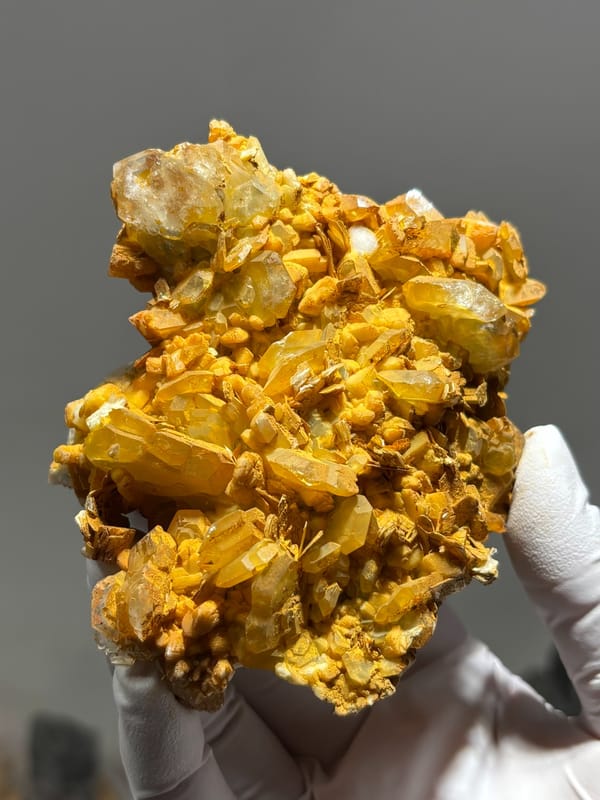 Golden mica plate with pale aquamarine crystals from Xuebaoding, Sichuan, China, second angle