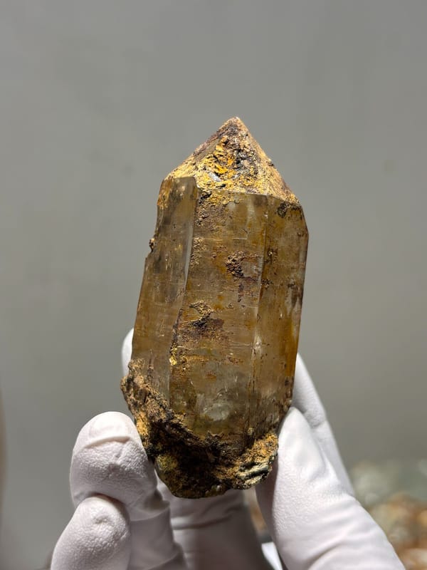 Himalayan quartz with rusty coat and complete tip, second angle