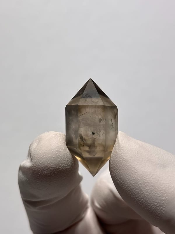 Tiny smoky double-terminated quartz with phantom from Yunnan, China, second angle