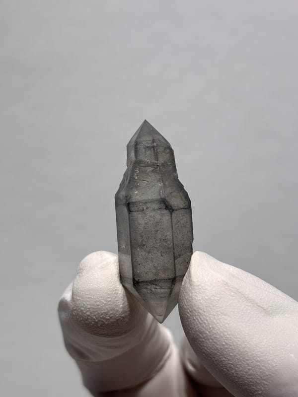 Grey sketch-pattern double-terminated quartz with sceptre tip from Yunnan, China, second angle