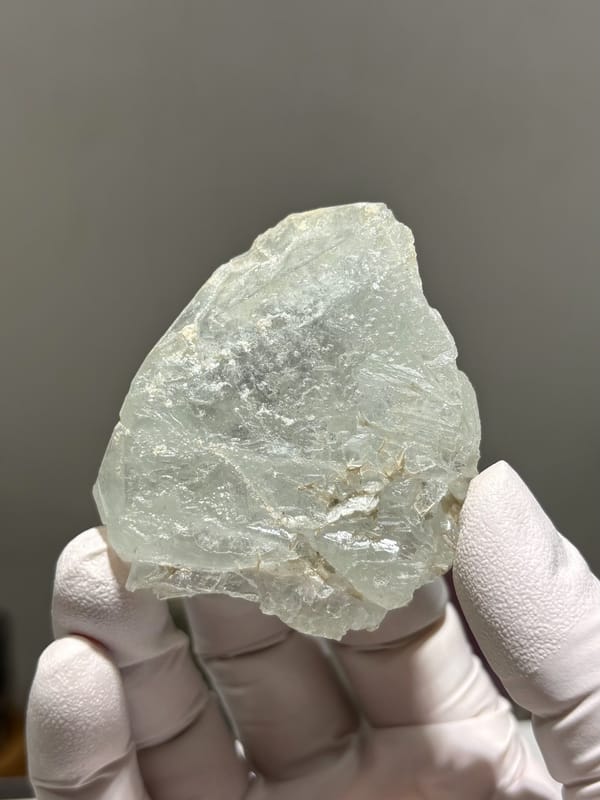 Frosted pale aquamarine tablet from Xuebaoding, Sichuan, China, second angle