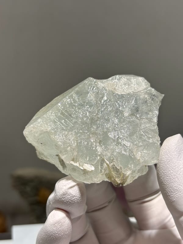 Frosted pale aquamarine tablet from Xuebaoding, Sichuan, China, top view