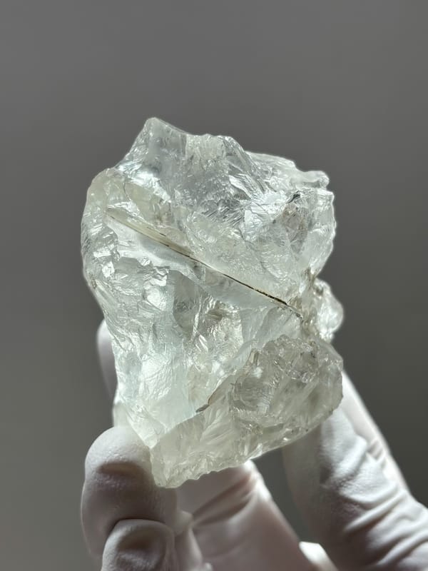 Colourless fluorite octahedron from Xuebaoding, Sichuan, China, second angle