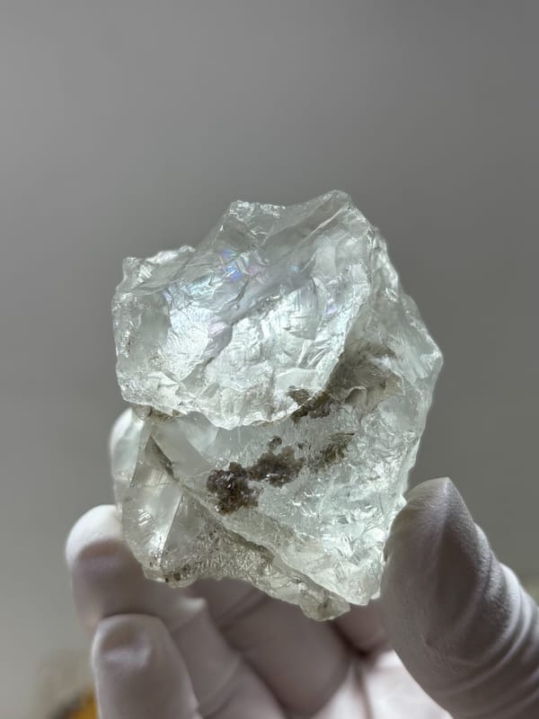 Colourless fluorite octahedron from Xuebaoding, Sichuan, China, close-up of the crystal faces