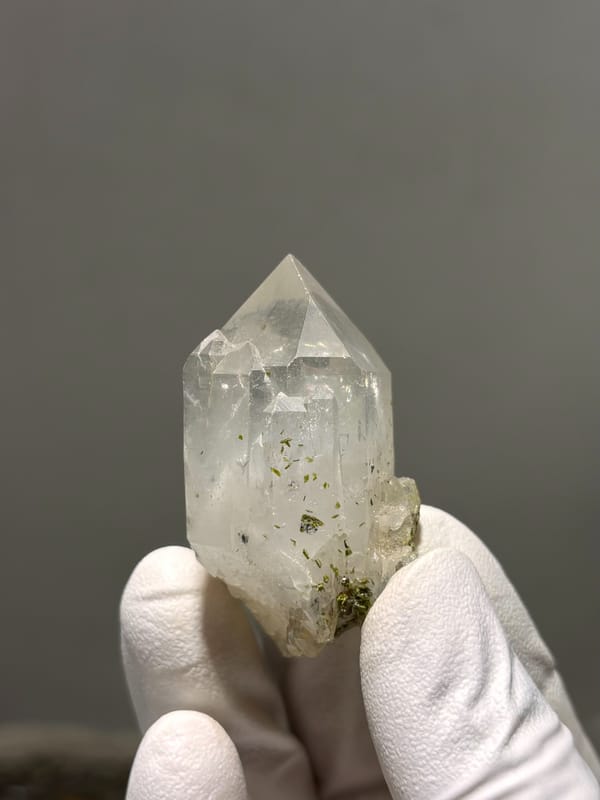 Clear garden quartz point with floater base from Sichuan, China, second angle