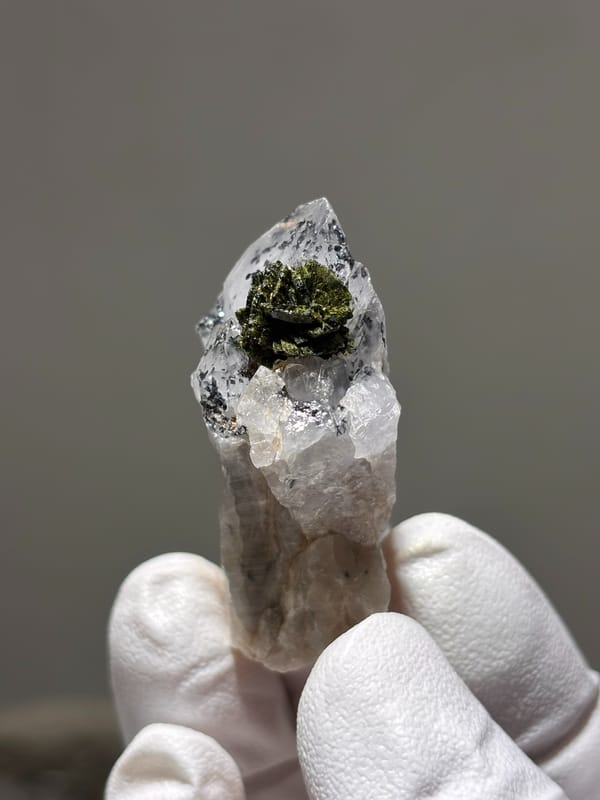 Garden quartz with ball of green epidote from Sichuan, China, second angle