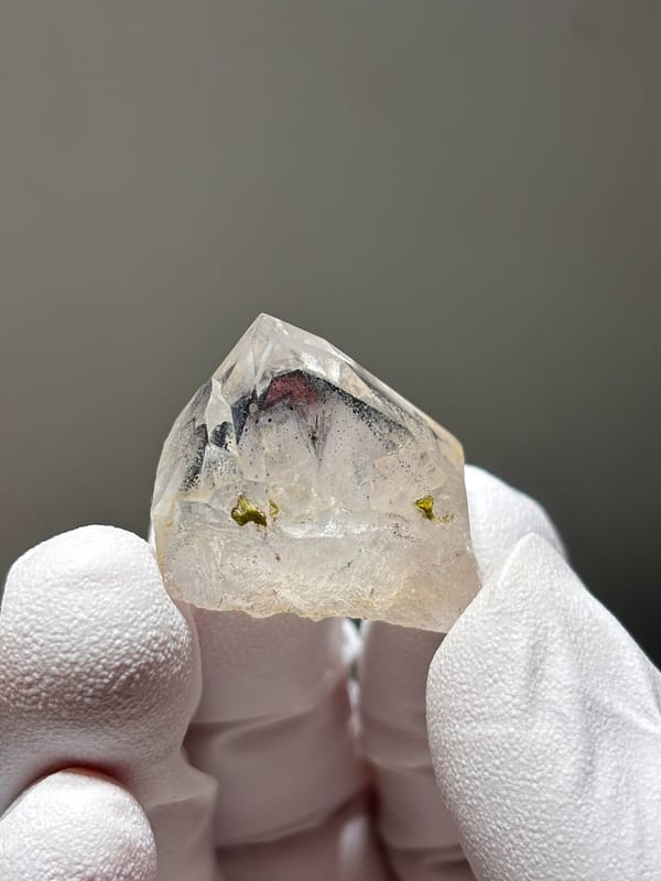 Tiny garden quartz with green epidote specks from Sichuan, China, second angle