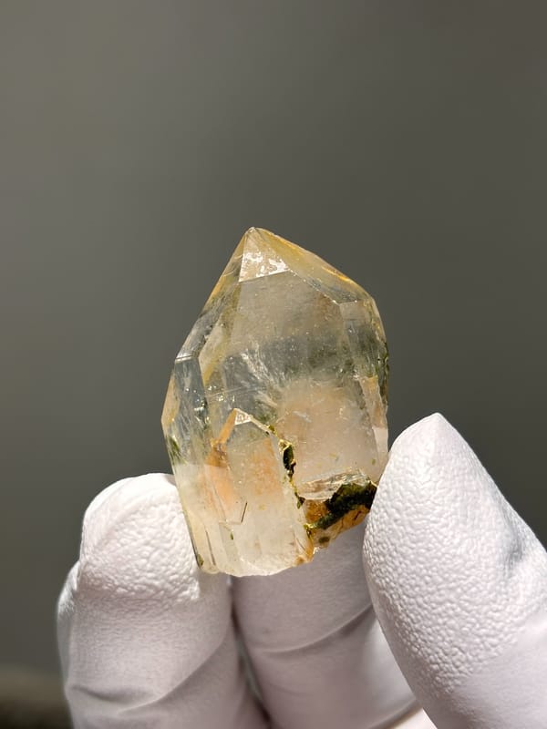 Garden quartz with green and orange inclusions from Jinkouhe, Sichuan, China, second angle