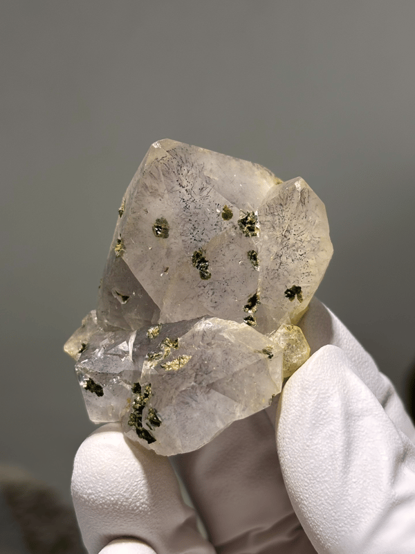 Garden quartz cluster with green epidote specks from Sichuan, China, second angle