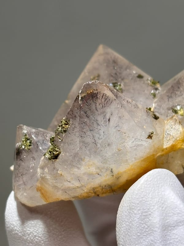 Garden quartz cluster with green epidote specks from Sichuan, China, reverse side