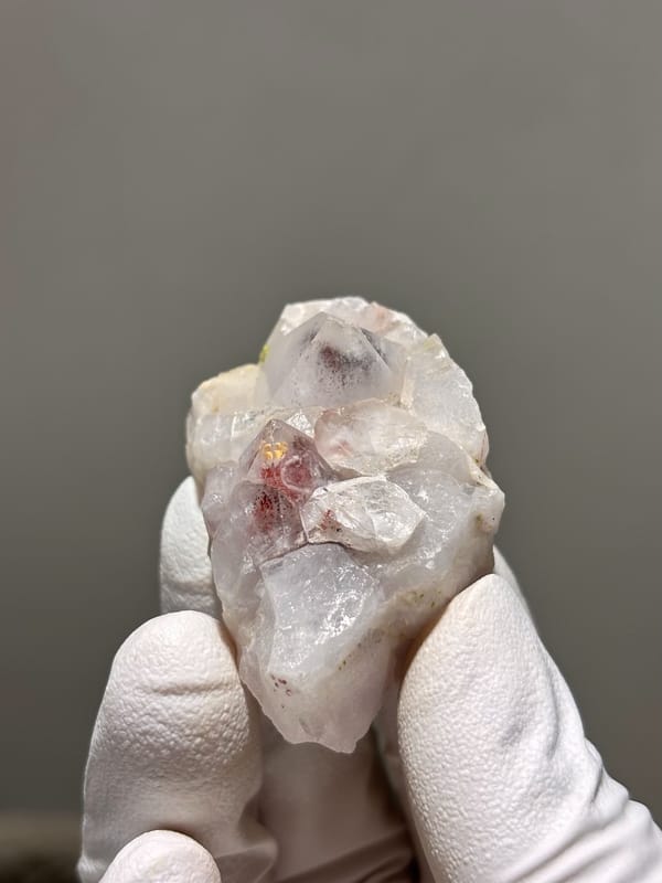 Garden quartz cluster with red and green inclusions from Sichuan, China, second angle