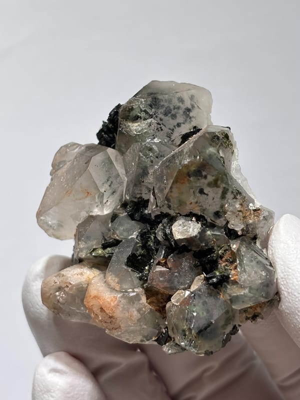 Garden quartz cluster with green inclusions from Sichuan, China, reverse side