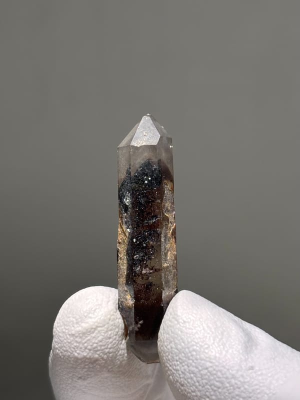 Slender red phantom quartz wand from Brazil, reverse side