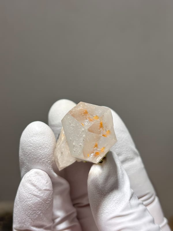 Clear quartz point on green epidote base from Sichuan, China, reverse side
