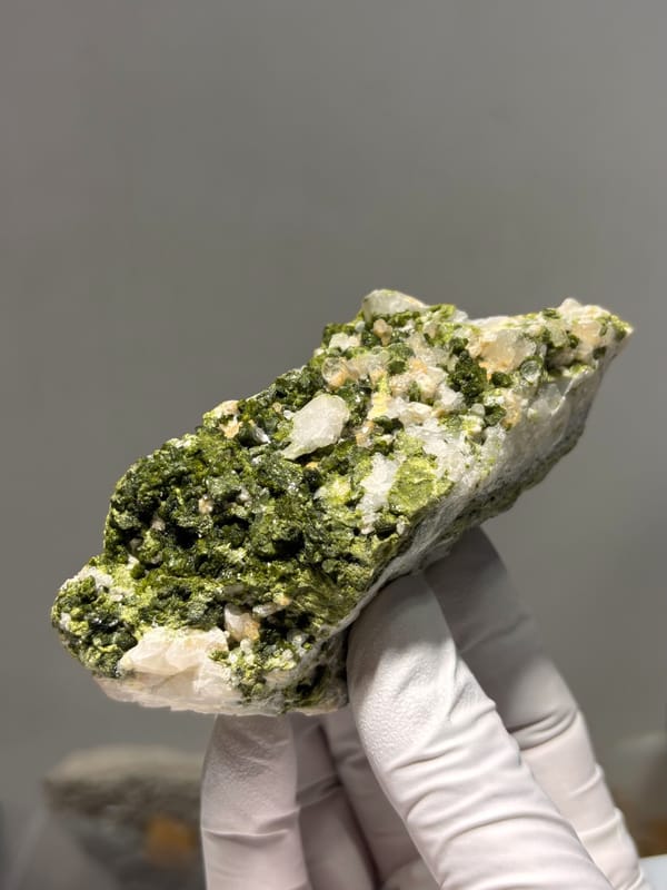 Block of green epidote with white quartz from Sichuan, China, second angle