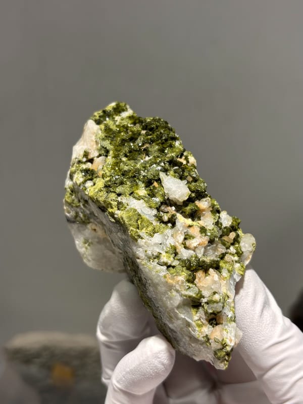 Block of green epidote with white quartz from Sichuan, China, reverse side