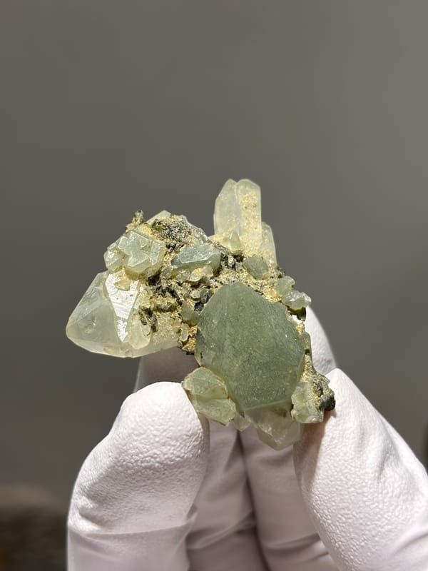Pale green epidote-tinted quartz points from Sichuan, China, second angle