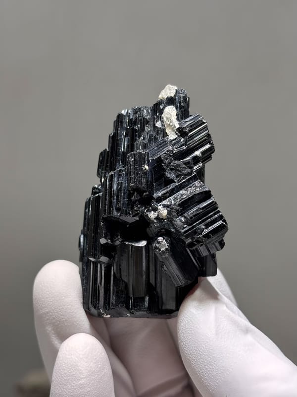 Glossy black schorl cluster from Mozambique, reverse side
