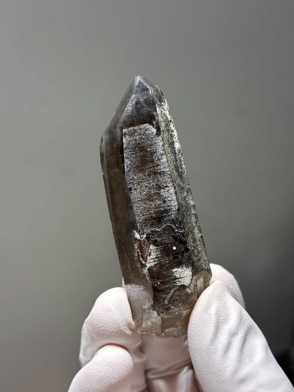 Smoky quartz point with grey phantom from Fujian, China, second angle