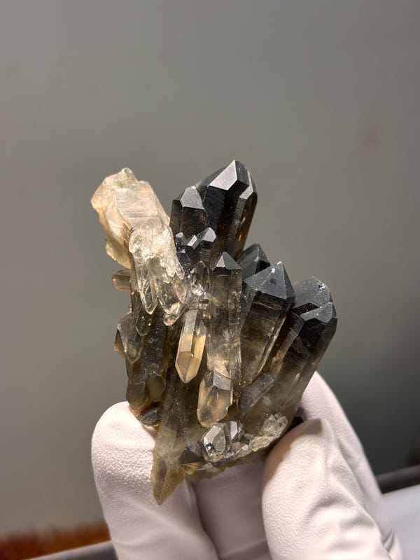 Smoky quartz cluster with pale side crystals from Sichuan, China, second angle