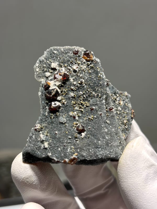 Red-brown sphalerite crystals on dark matrix from Hebei, China, second angle